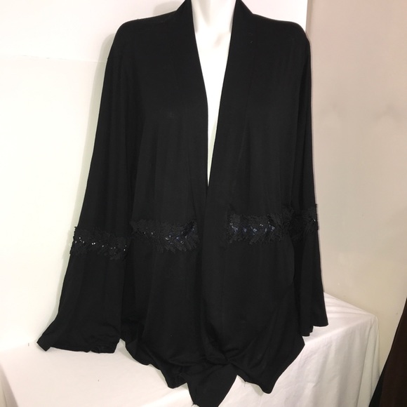 Cyrus Black Cutout Rayon Flyaway Cardigan Sweater - Picture 3 of 14